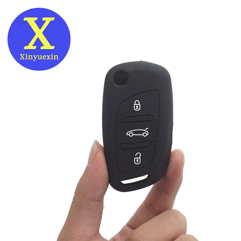 Xinyuexin Silicone Car Key Fob Case Cover for Peugeot 3008 5008 for Citroen C2 C3 C4 C8 3 Button Flip Remote Key Shell 2 Pcs/lot