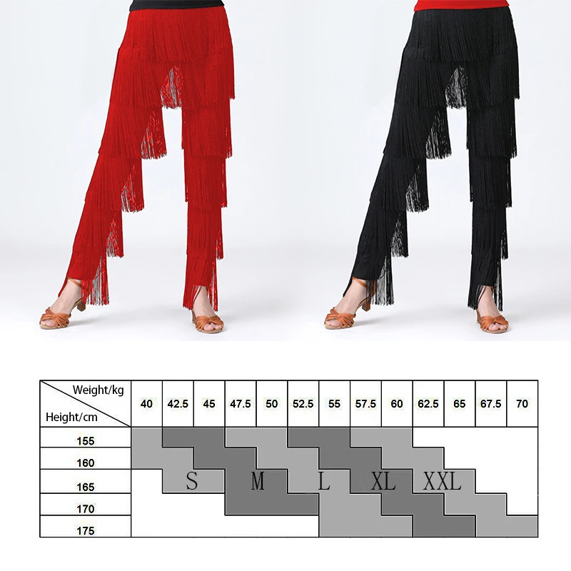 Women's Latin Dance Pants Tassel Ballroom Dance Professional Black Red Blue Adult Fringe Rumba Tango Salsa Practice Pants