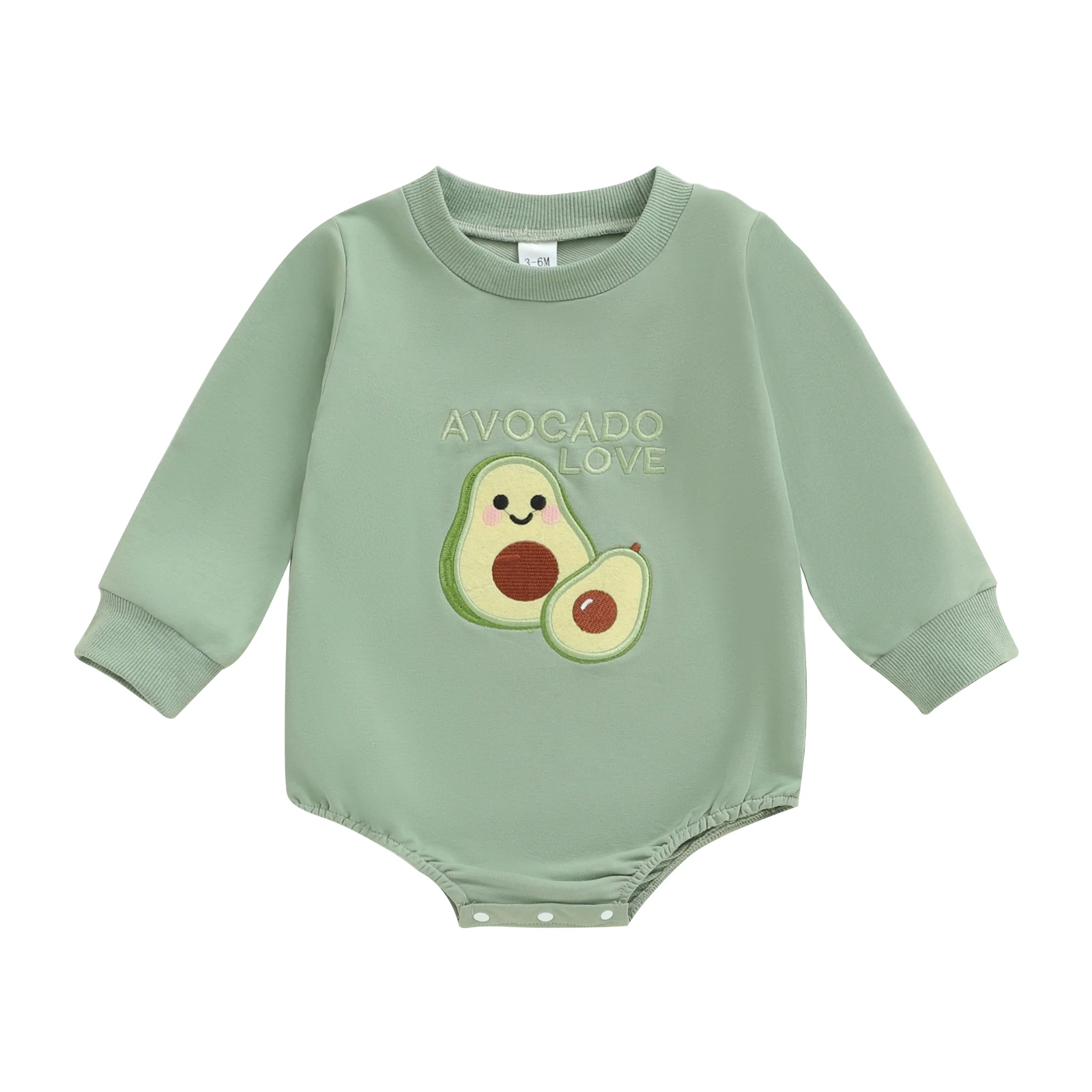 

Baby Boy Romper Long Sleeve Crew Neck Embroidery Avocado Letters Fall Bodysuit Clothes for Casual Daily