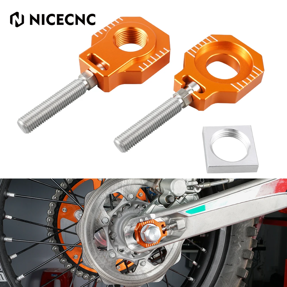 

NICECNC Rear Axle Blocks Chain Adjuster For KTM EXC 300 125- 530 200 250 350 400 450 500 EXCF XCW XCFW 00-23 SX SXF XC XCF 00-12