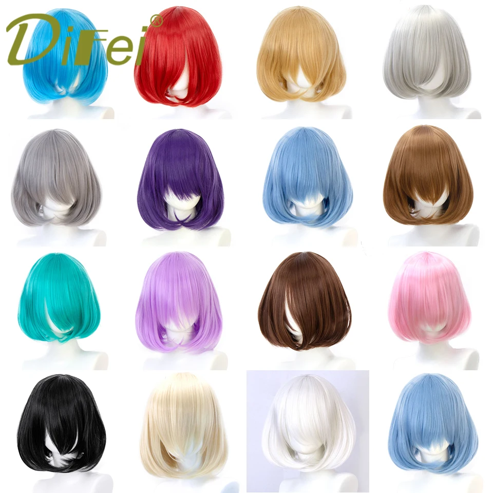 DIFEI Synthetic Wig 35cm Short Hair Deduction Unisex Long Sideburns Face Cartoon Universal Short Hair Wig