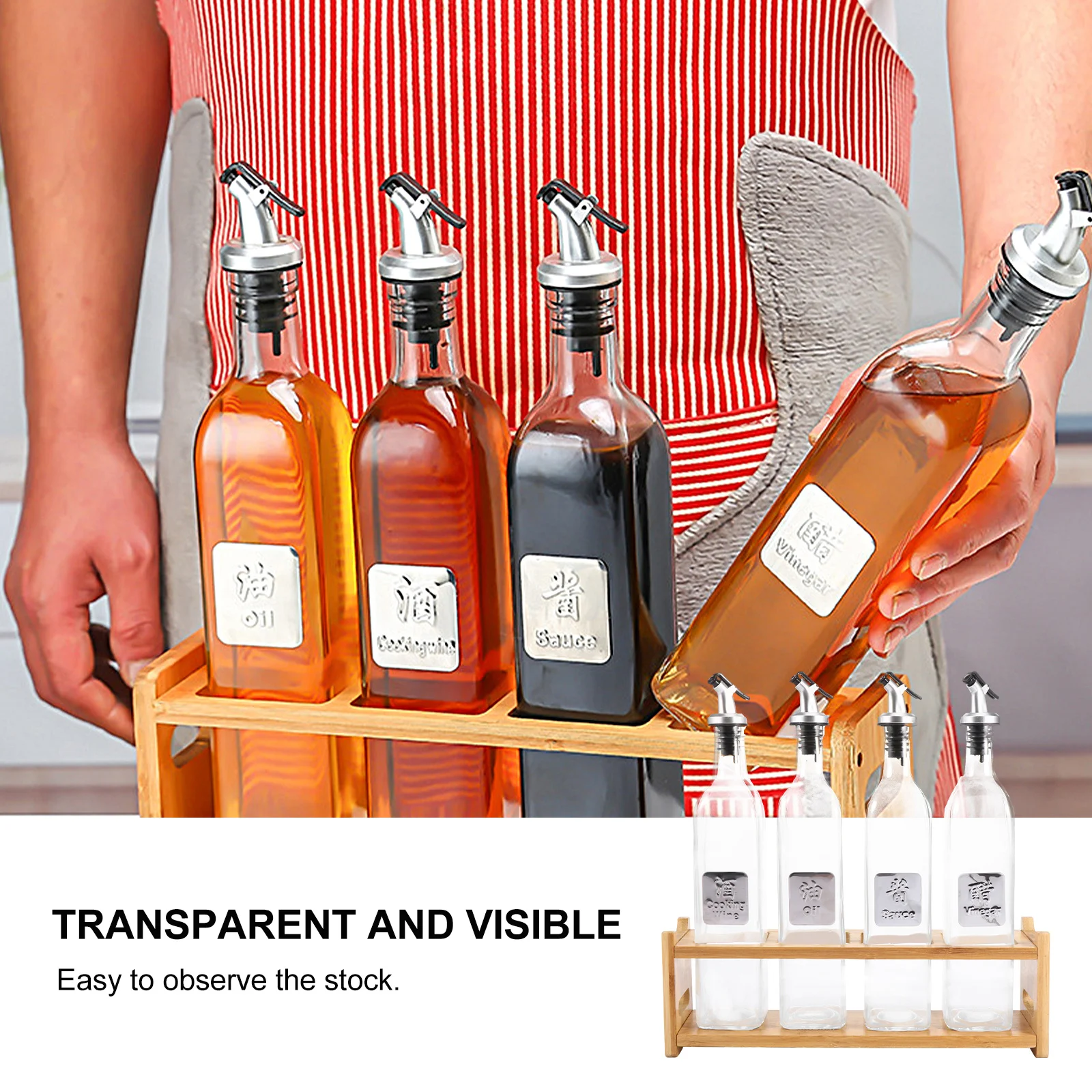 

5Pcs Kitchen Oil Storage Container Vinegar Soy Sauce Bottle Set Thickened Glass Leakproof Rack Household Seasoning