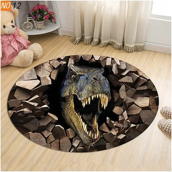 Cartoon Dinosaur Pattern Round Mat, Tapete antiderrapante, Tapete de entrada, Decoração de casa, Quarto, Sala de estar