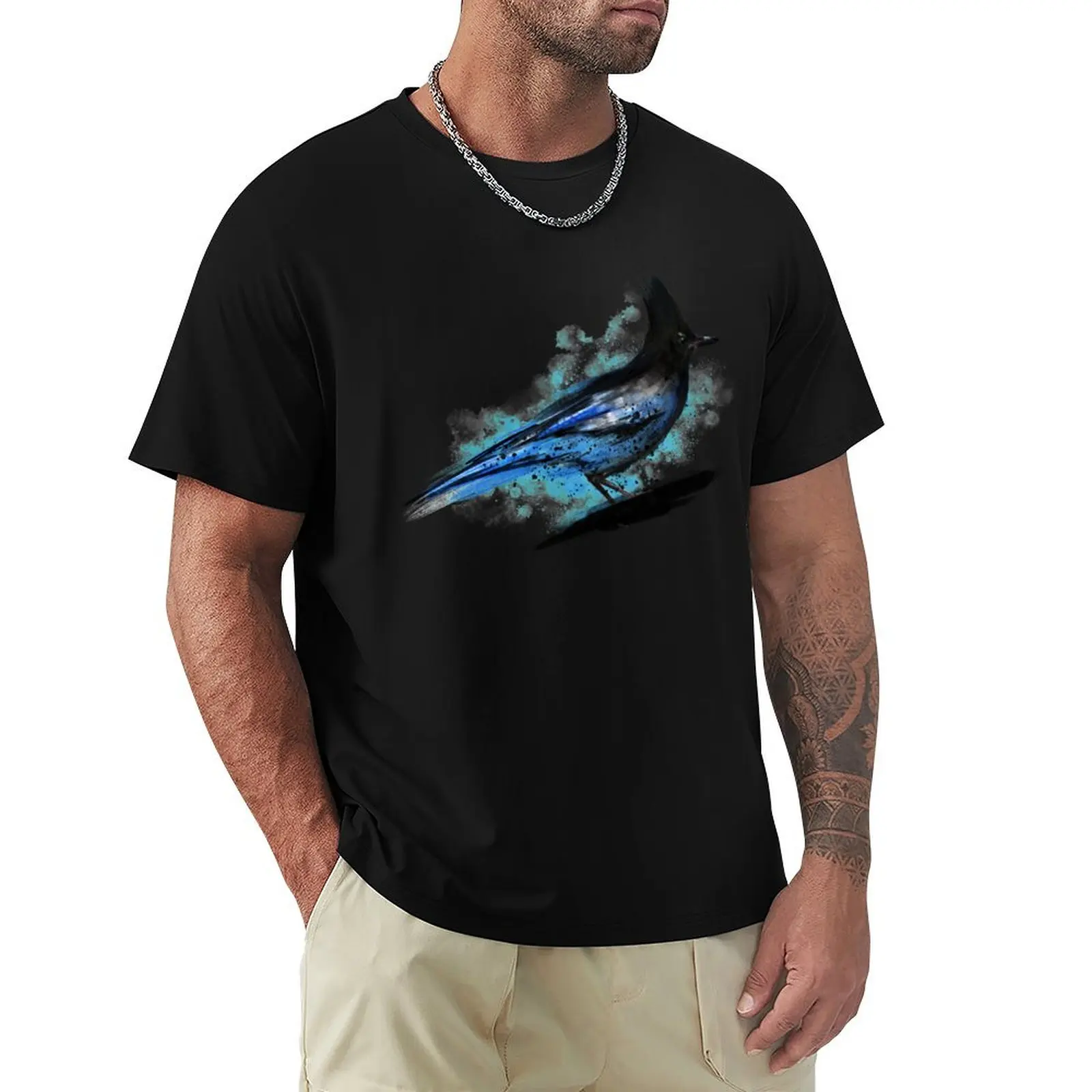 Dramabite Watercolour stellar blue jay bird artistic artsy animal painting T-Shirt new edition men tshirt