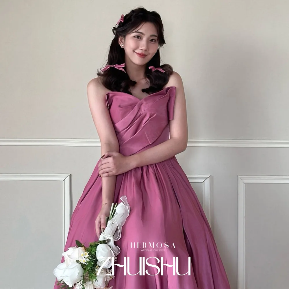 

ZHUISHU Rose Pink Korean Evening Party Dress for Bride Strapless Wedding Dress Photo Shoot A line Party Dress Corset Customized