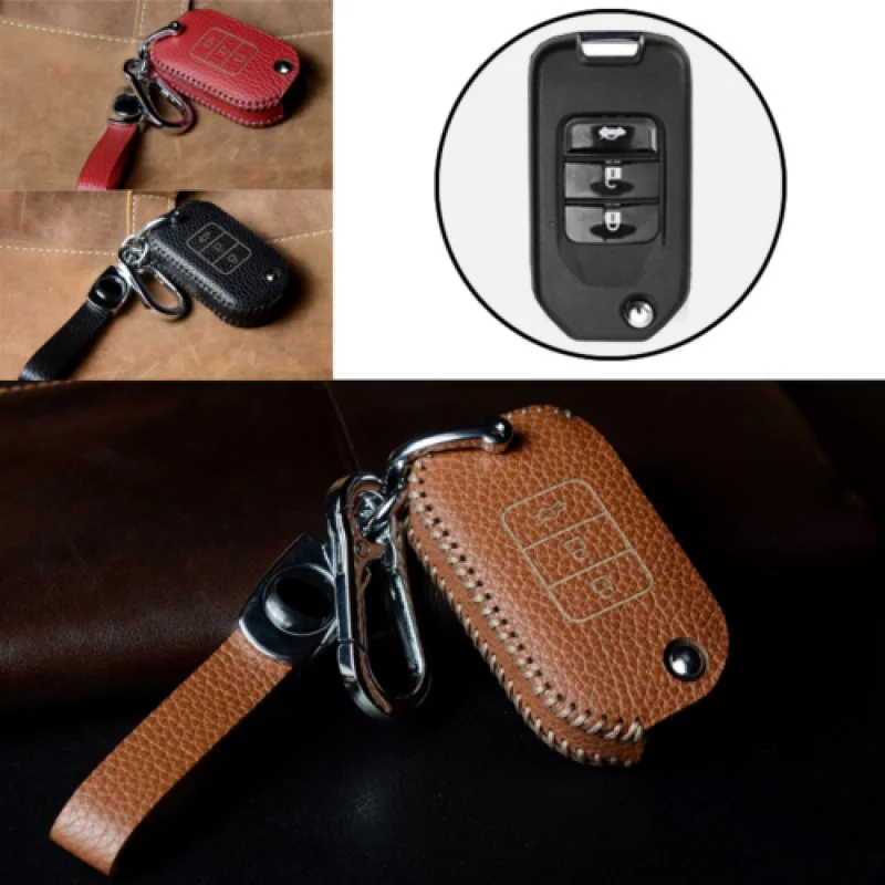 

A+ Genuine Leather Car Key Fob Case Cover For Honda Civic Accord CR-V Vezel Odyssey