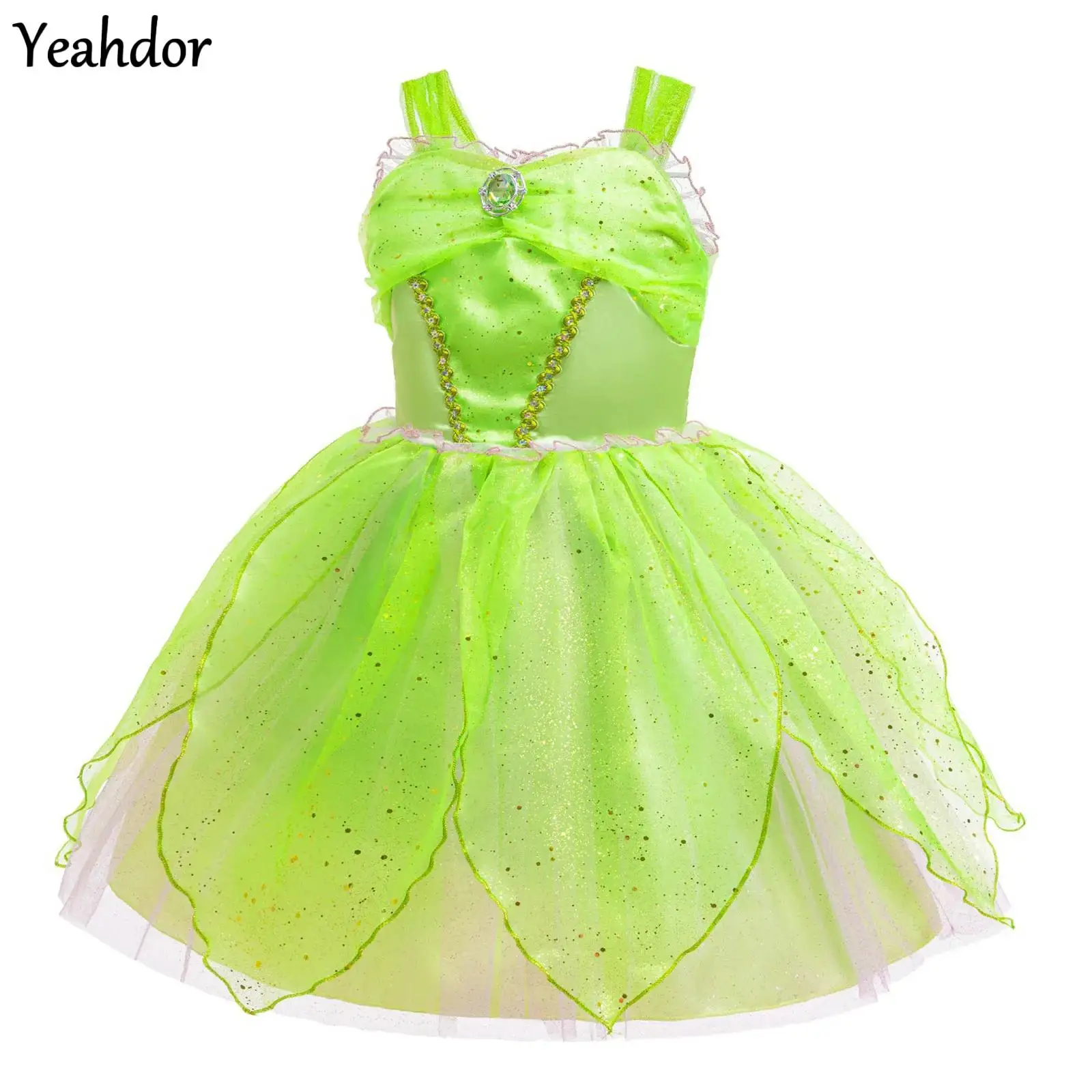 

Halloween Fairy Princess Cosplay Costume for Girls Fancy Green Eif Dress Carnivals Ball Gown Sleeveless Ruched Ballet Tutu Dress
