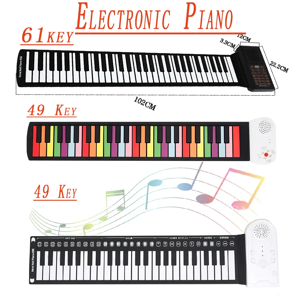 Przenośna 61/49 klawiatura fortepianowa cyfrowa miękka silikonowa elektroniczne organki Midi instrumenty fortepianowe na prezent dla dzieci