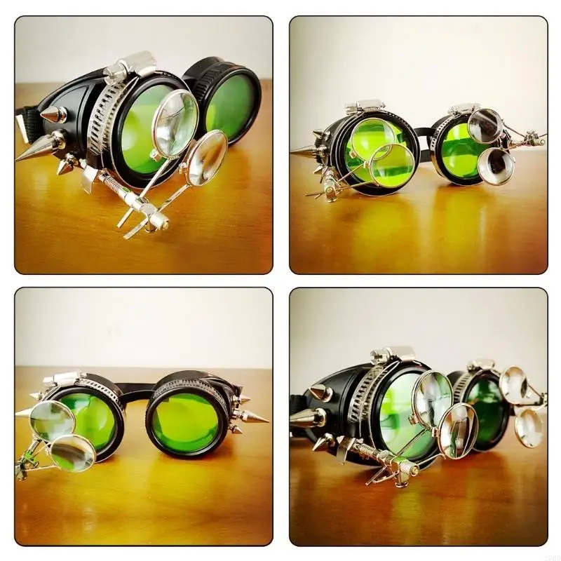 270D Retro Steampunk Glasses Halloween Cosplay Glasses Steampunk Goggles with Rivets for Carnivals Theme Party