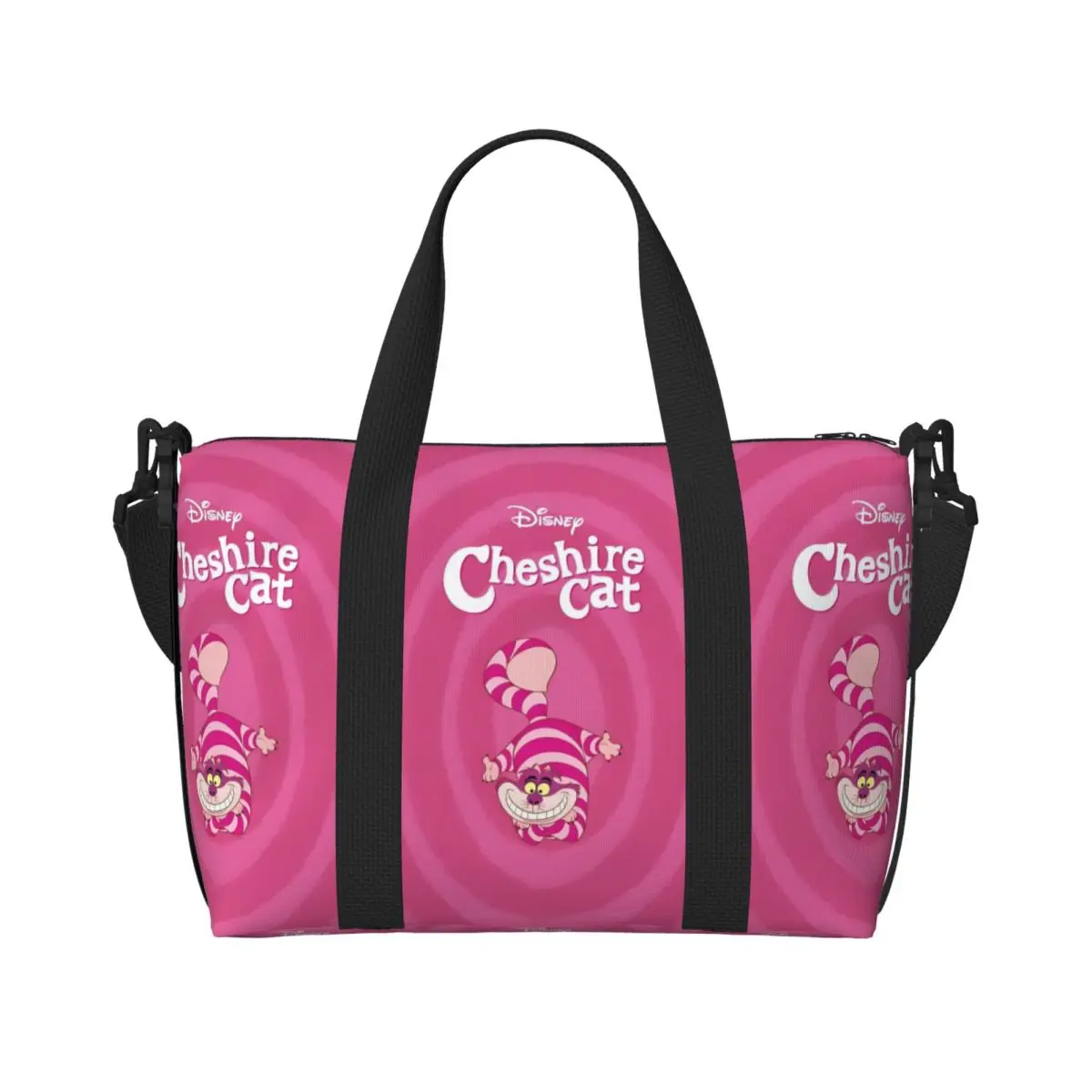 

Custom Cheshire Cat Beach Tote Bag for Women Extra Large Gym Carry On Cartoon Animal Travel Shopping Bags
