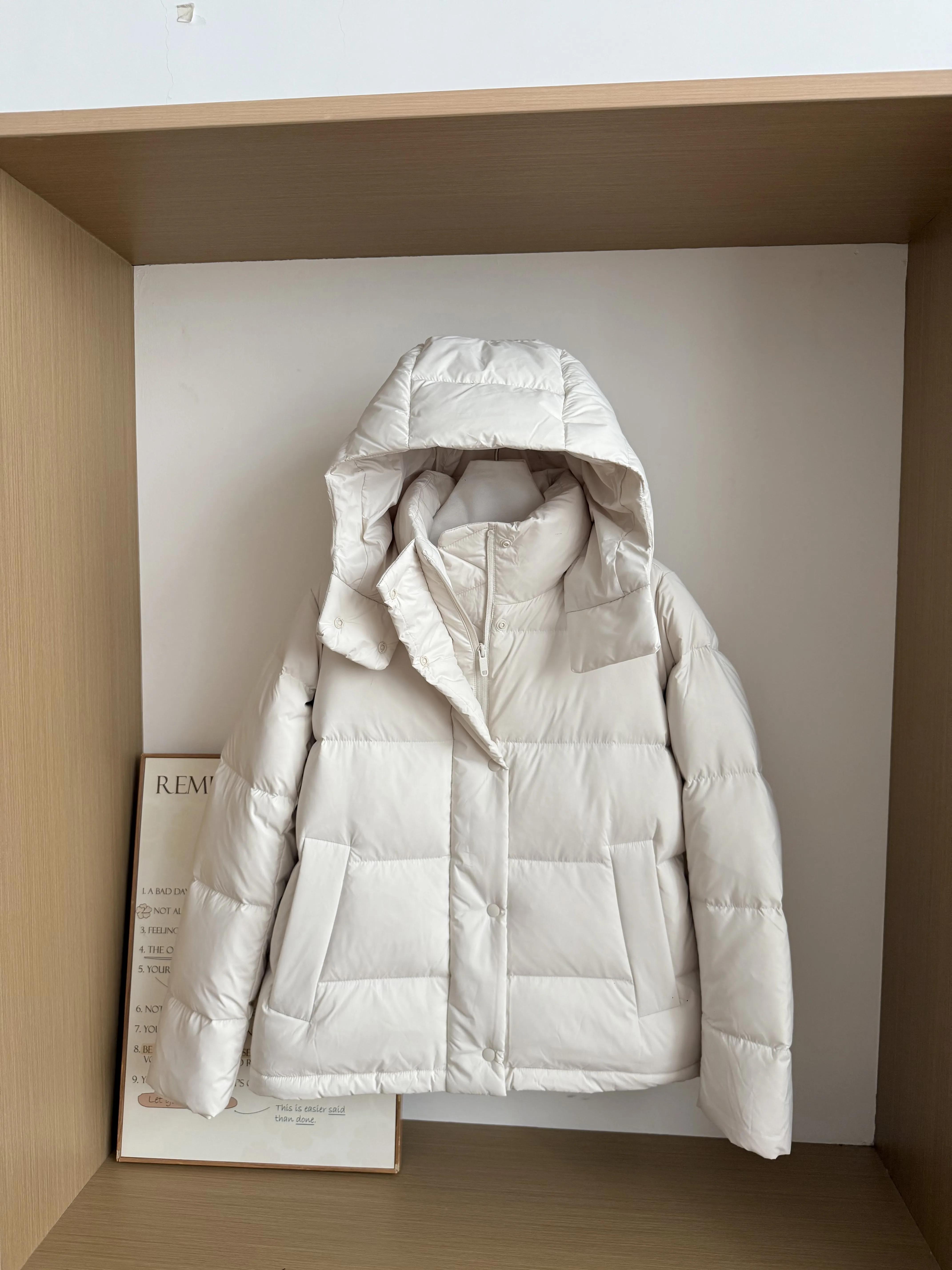 المرأة الخريف الشتاء مقنعين الأبيض بطة أسفل معطف سيدة الشارع الشهير سميكة الدافئة طويلة الأكمام فضفاضة أسفل أبلى أعلى #4