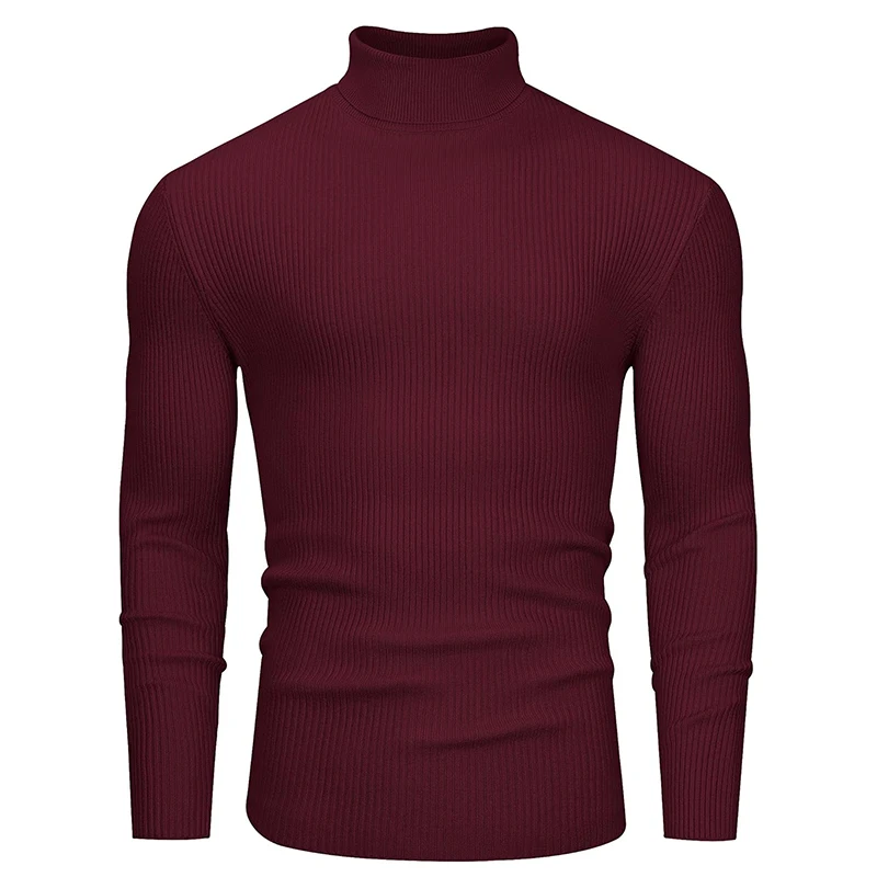 New Men\'s Slim Fit Turtleneck Sweater Casual Twist Patterned Pullover Knitted Sweaters Autumn Long Sleeve Stripe Streetwear