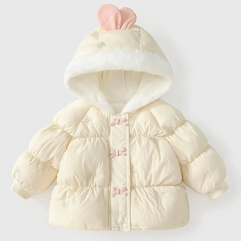 Winter Girl Coats Luxury Kids Clothing Korean Cute Fleece Warm Thicker Hooded Princess Snowsuit Outerwear Toddler Clothes B335
