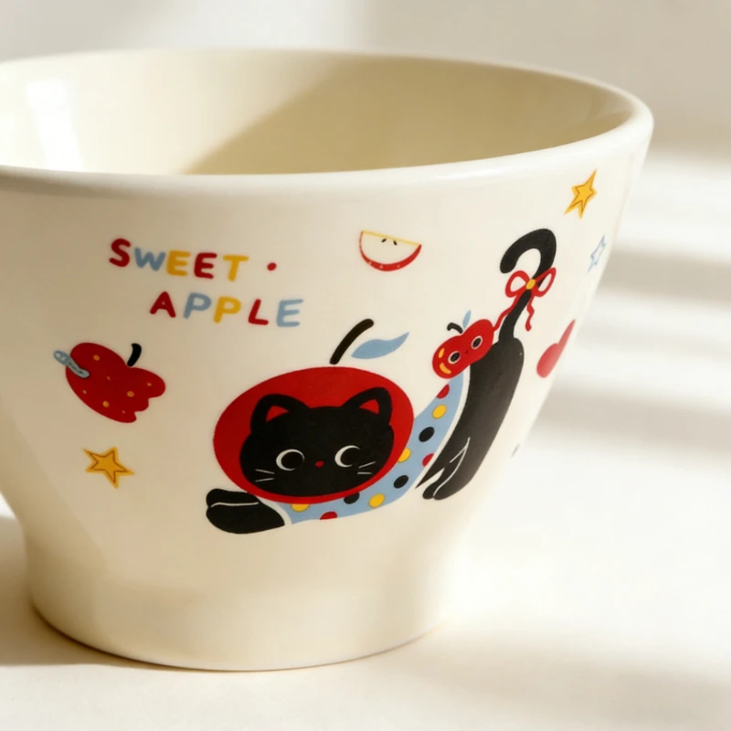 

Exquisite Cute Cat Ceramic Rice Bowls Lovely High Beauty Cartoon Hat Bowl Fruit Salad Bowl Household Rice Bowl for Home Dining