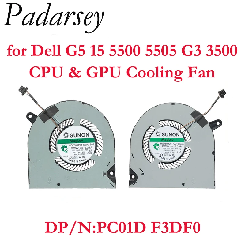 Pardarsey Brand New CPU Cooling Fan w/GPU Fan Cooler Set for Replacement Dell G5 15 5500 5505 G3 3500 Series PC01D F3DF0