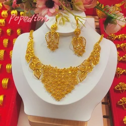 Popodion  New Dubai 24K Gold Plated Jewelry Necklace Earrings Bridal Wedding Jewelry   YY10352