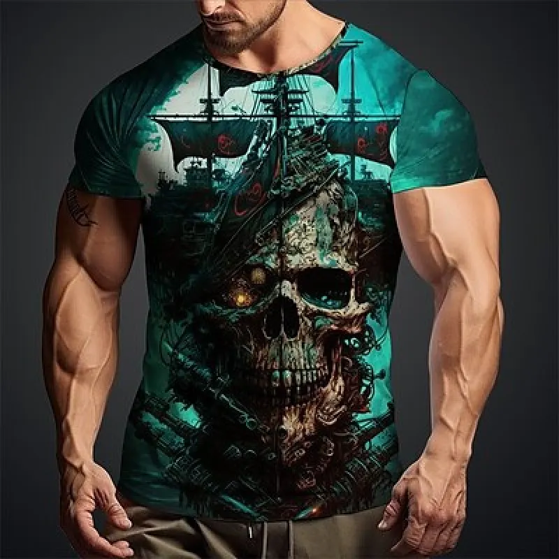 

Men's Horror Skull Print T-Shirt 3D Print Vintage O-Neck Short Sleeve Fashion T-Shirts Men's Summer Street Clothing