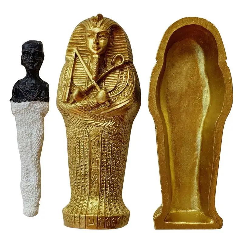 1pcs Resin Ancient Egyptian Coffin Figurine Sculpture Small Ornaments Miniature Model Egypt Mummy Statue Fish Tank Decoration