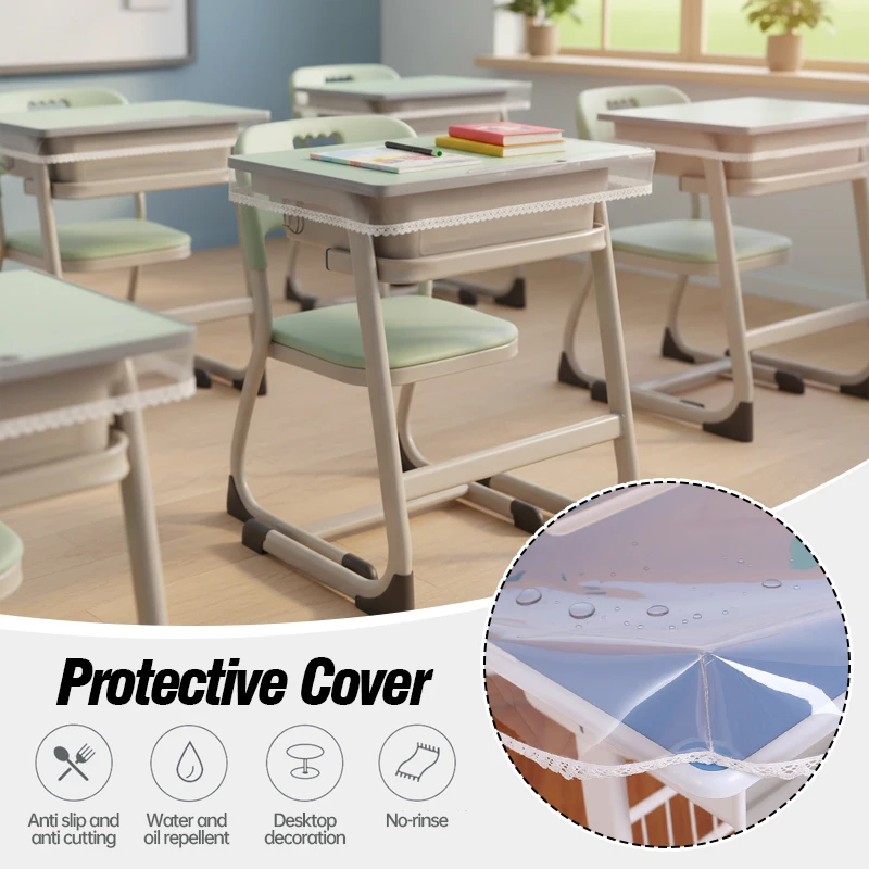 

PVC Transparent Table Protective Cover Tablecloth Students Table Mat Desk Pad Waterproof Oil-proof Primary School Desk Cover