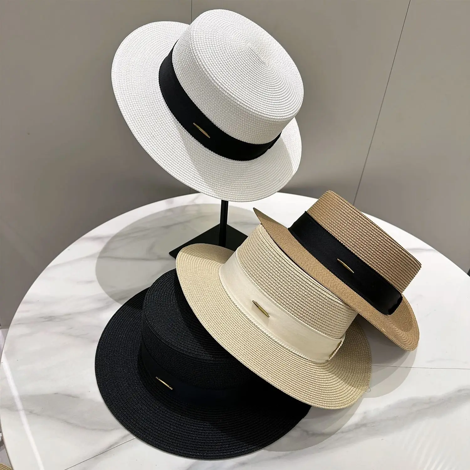 

2025 New! Women's Flat Top Woven Straw Hat - Casual Fashion Sunshade for Outdoor & Beach Summer Hats for Women Beach Hat