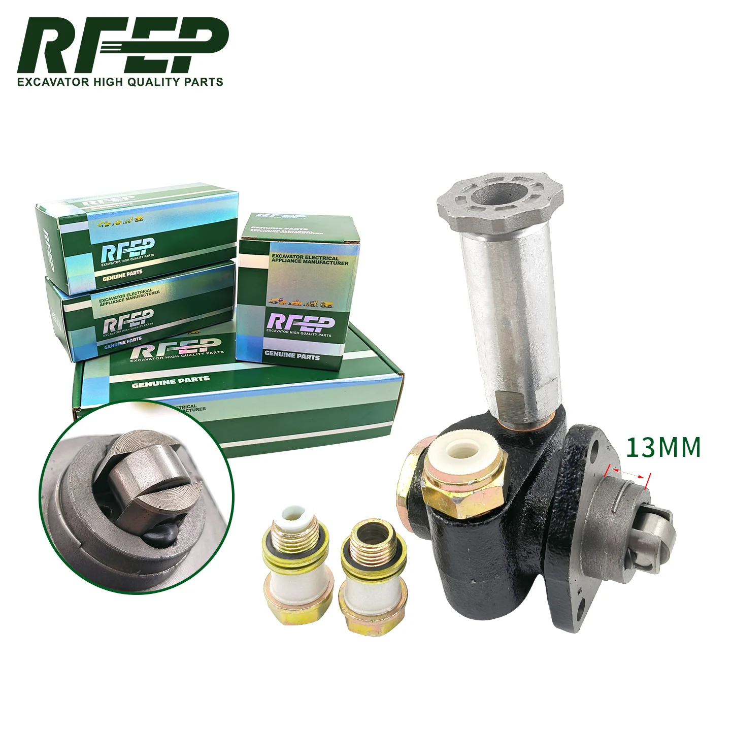 RFEP Hand Fuel Pump 13mm Shaft Manual Fuel Supply Pump Fit 6BD1 Engine Excavator Fuel System Replacement Spare Parts