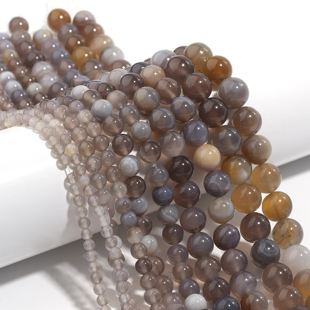 

1 Strand 4/6/8/10/12mm Natural Gray Striped Agates Beads Round Loose Gemstone Beads for Necklace Bracelet Jewelry Making Finding