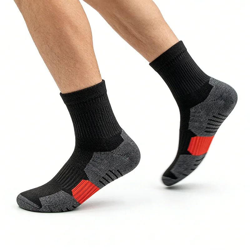 

6 пар мужских носков, утолщенные быстросохнущие дышащие спортивные носки, баскетбольные носки среднего размера, эластичные и износостойкие