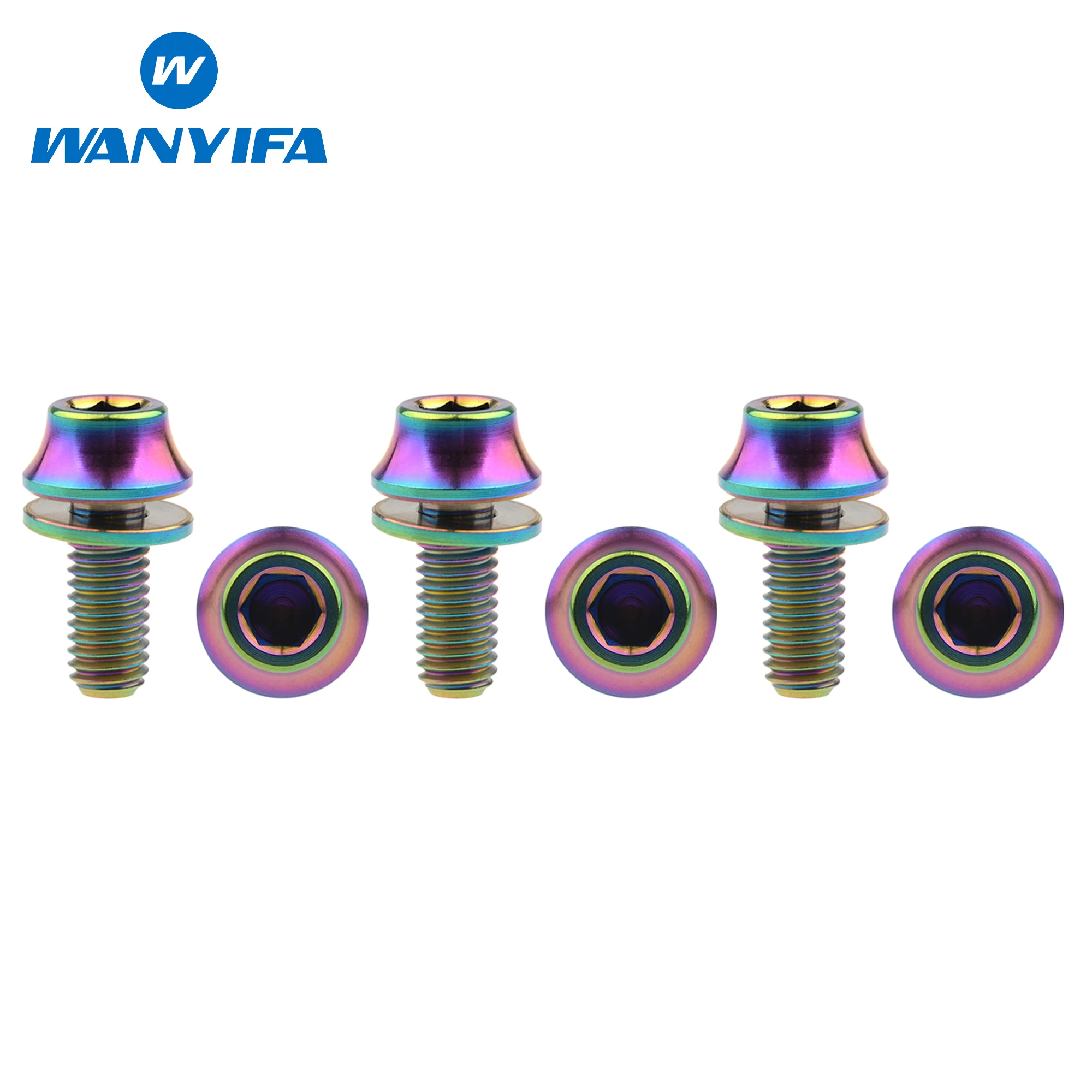 Wanyifa 자전거 물병 케이지 볼트, 티타늄 볼트, M5x12mm, 거치대 육각 나사, 와셔 포함, 6 개