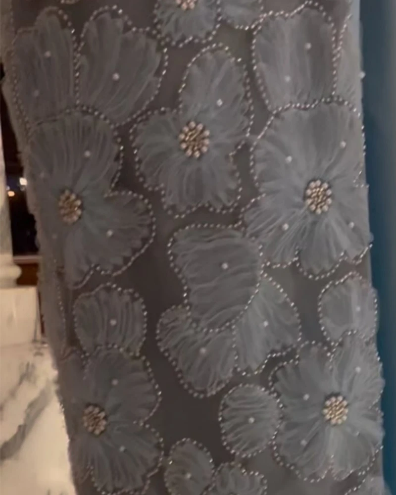 Customized Exquisite Fashion V Neck Sheath Flower Ankle Length Off the Shoulder Long Party Dress Formal Evening Gowns