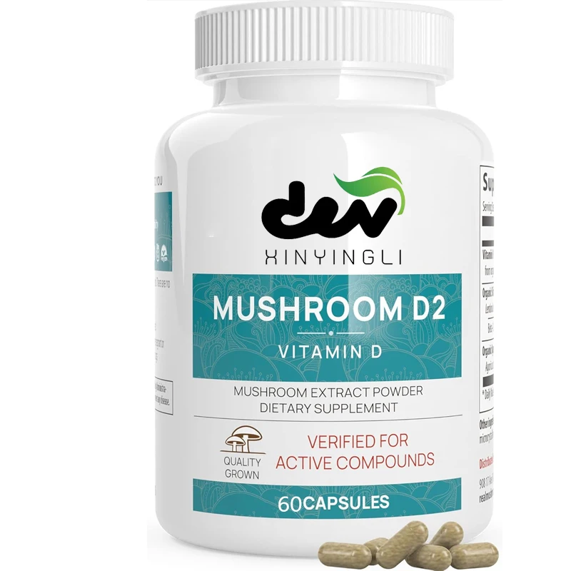 Suplemento Vegetariano D de vitamina D2 120 ct - suplemento orgánico 1000 IU complejo de hongos shiitake vitamina