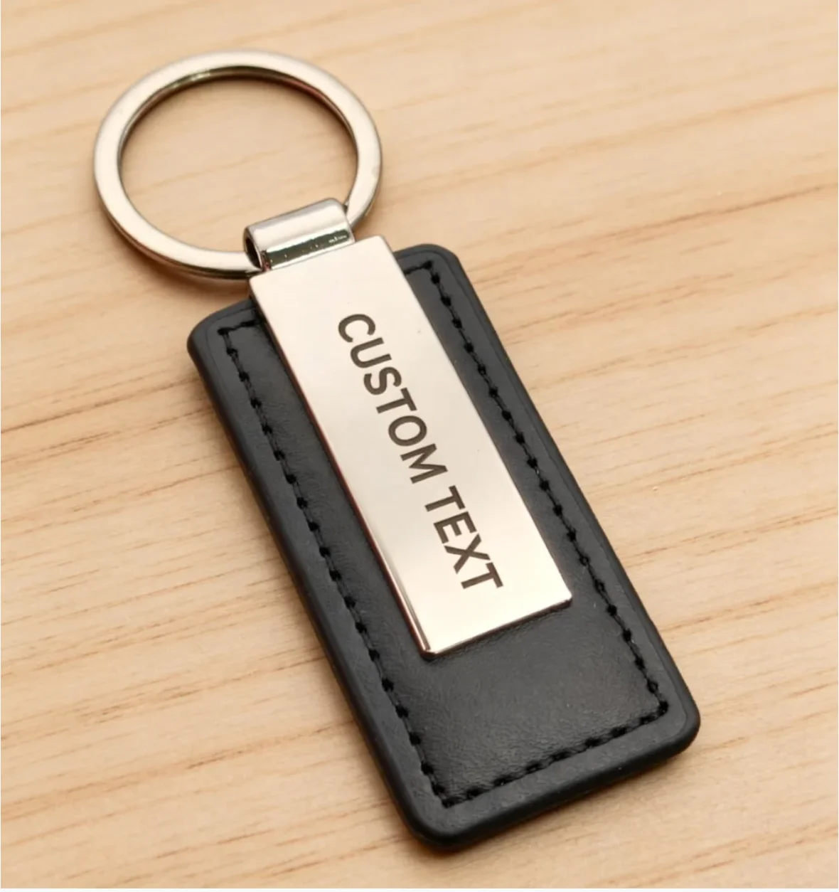 Einfacher Leder-Schlüsselanhänger, rechteckig, Edelstahl, Metall, Herren-Schlüsselring, Auto-Geschenk, Schlüsselanhänger, exquisiter Modeanhänger, Großhandel – Detail 15