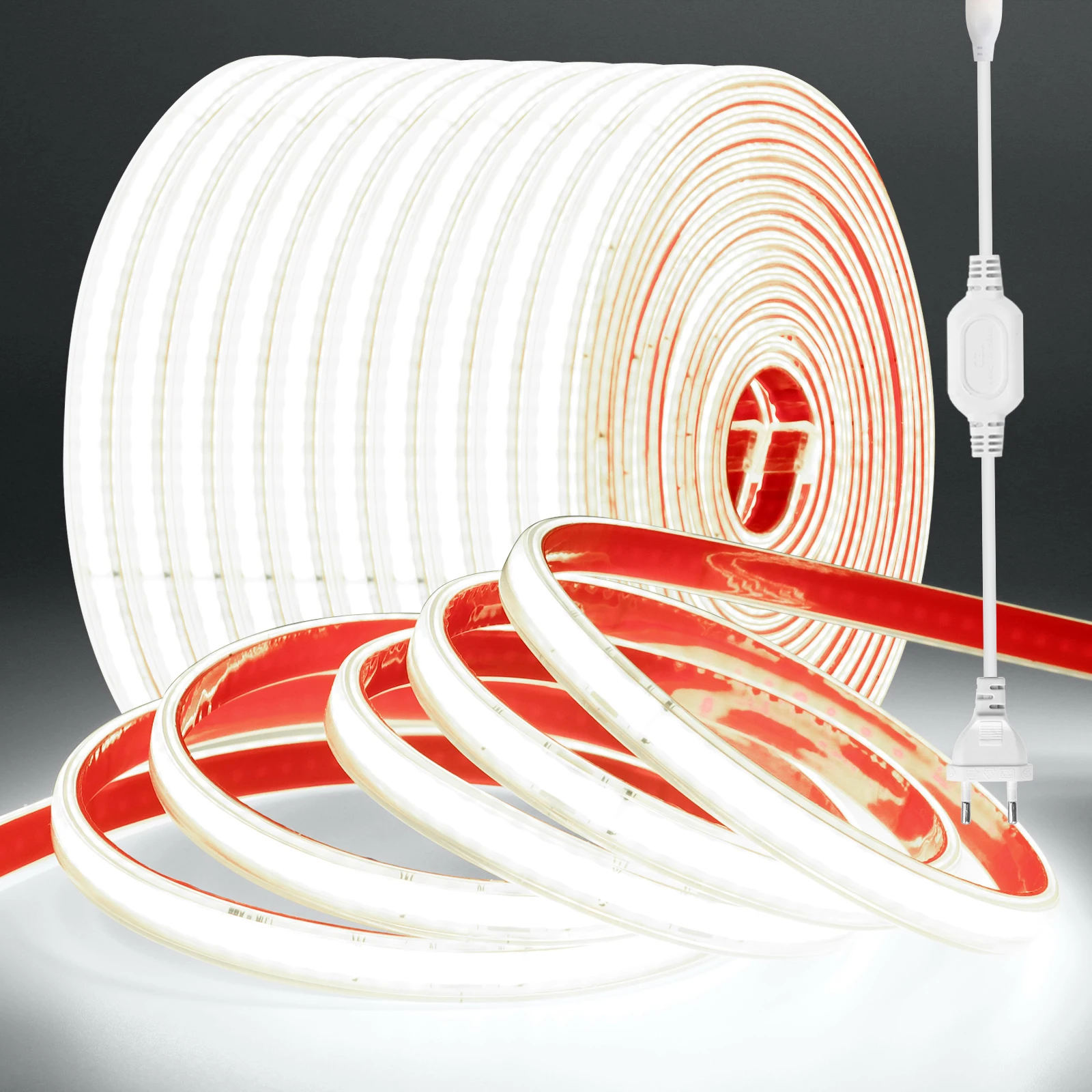 220V COB LED Strip Light Bright 240LED/M EU Plug Red White Yellow Pink Ice Blue Warm Waterproof Flex Tape for Kitchen Room Decor