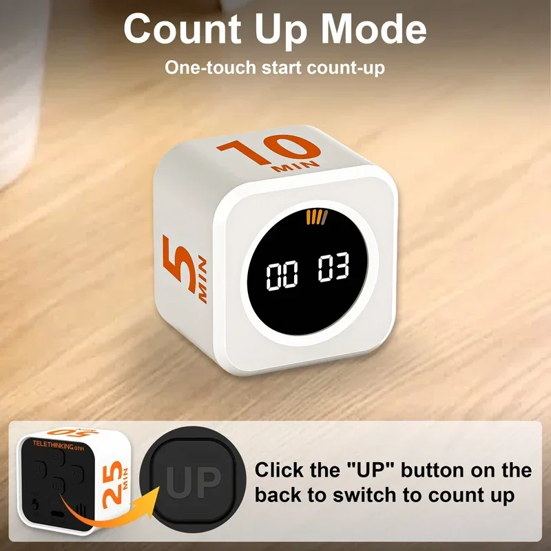 Gravity Sensor Timer Flip Timer 4 Preset Time Custom Countdown Cube Kitchen Timer LED Screen Management Tools for Home School