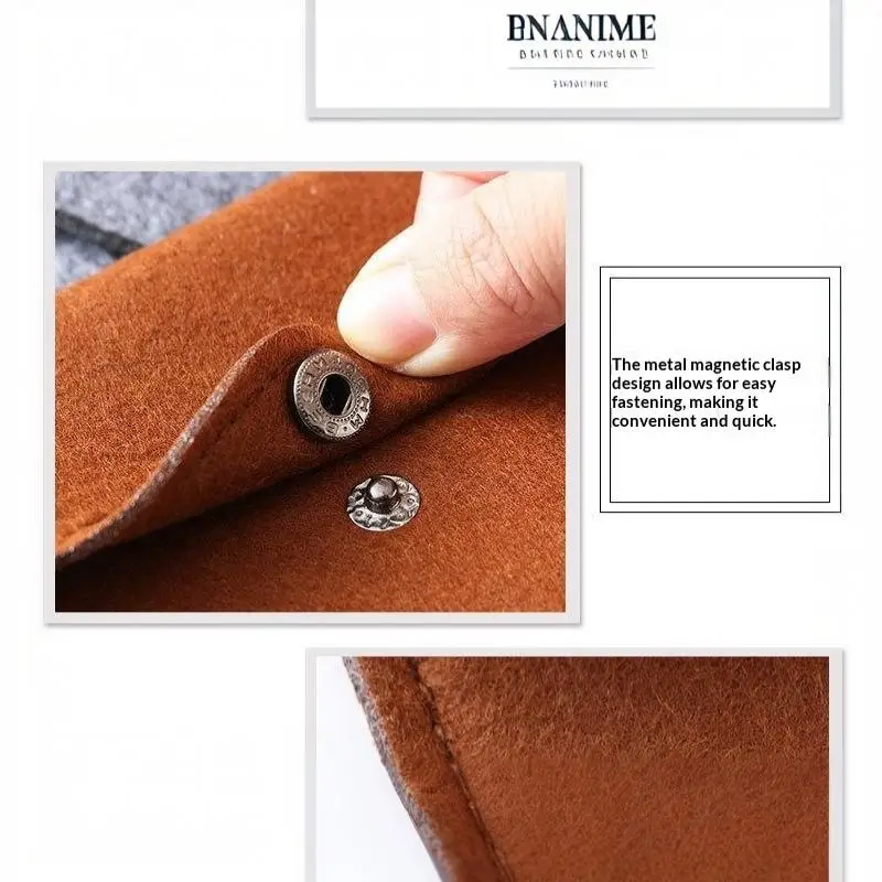 Filztasche für Mobiltelefone im Umschlagstil mit Druckknopfverschluss, weiche, kratzfeste Hülle, unisex, retro, lange, einfache Geldbörse. – Detail 12