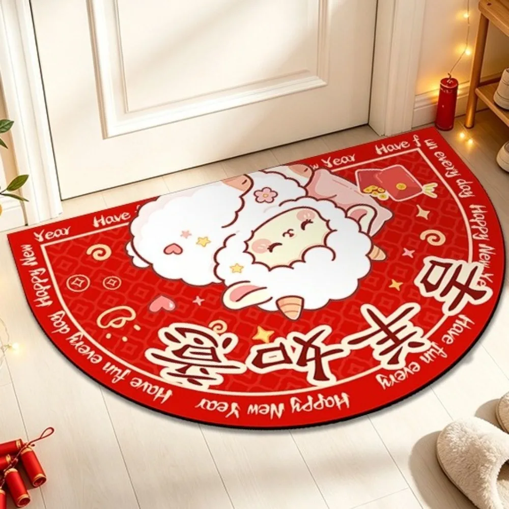 Anti Slip Chinese Zodiac Goat Floor Mat Cartoon Sheep Print Quick-Dry 2D Flat Sheep Foot Pad Lucky Blessing Words