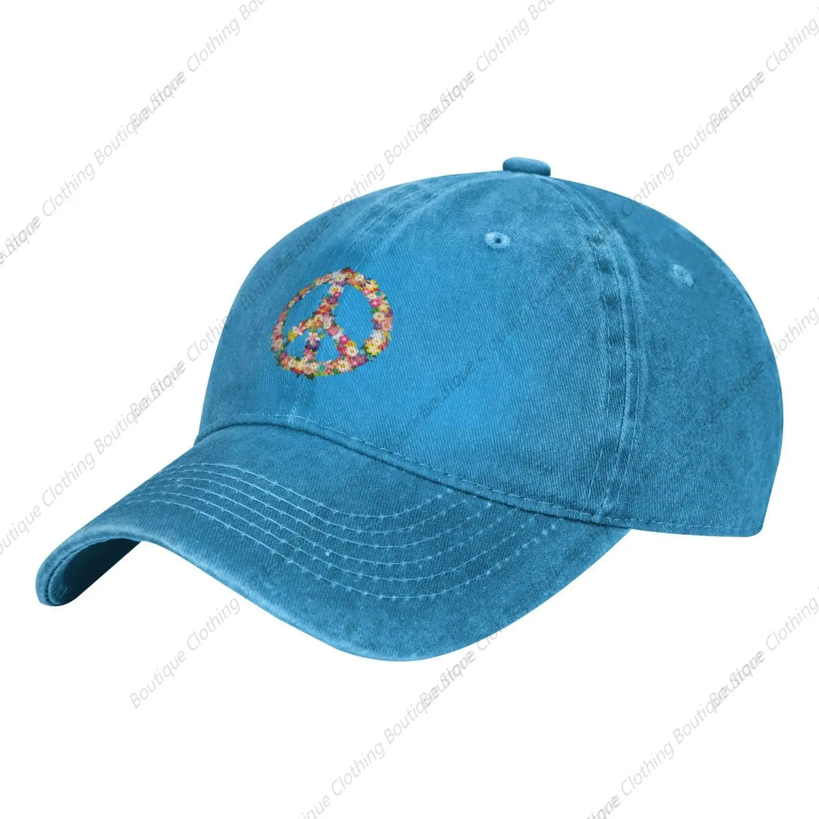 Vintage Washed Embossed Adjustable Cap Blue Peace and Love Symbol Flower Women's Cowboy Cotton Baseball Cap Mom Dad Trucker Hat