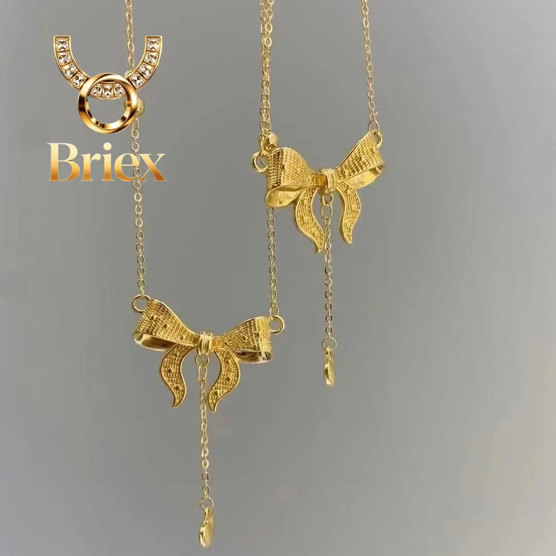 Briex Jewelry Bow Necklace for Woman Real 18K Gold Luxury AU750 Pendant Necklace Fine Jewelry High-quality Banquet Gift