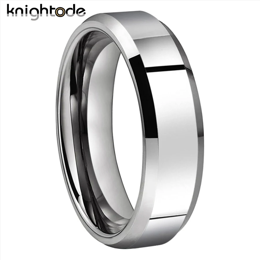 6mm 8mm Classic Tungsten Carbide Wedding Band For Men Women Birthday Rings Gift Flat Polished Beveled Edges Comfort Fit