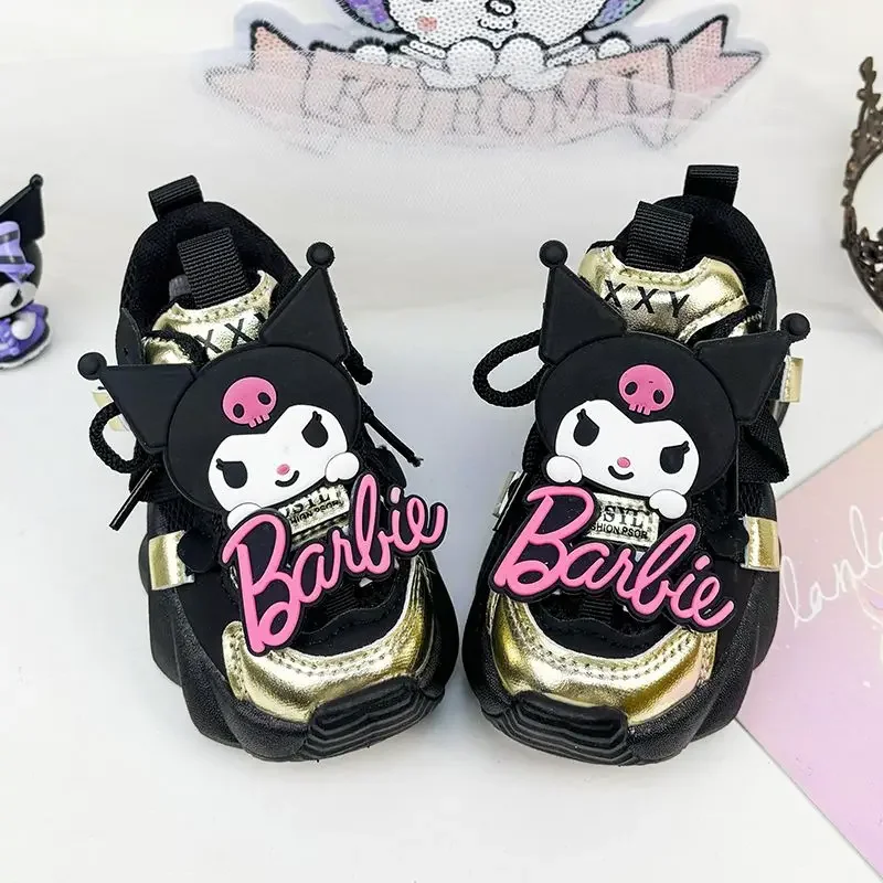 Sapatilhas casuais respiráveis para crianças, Sapatos esportivos Kawaii Sanrio Mesh, Pingente Y2k Kuromi Doce, Presentes para crianças, Primavera