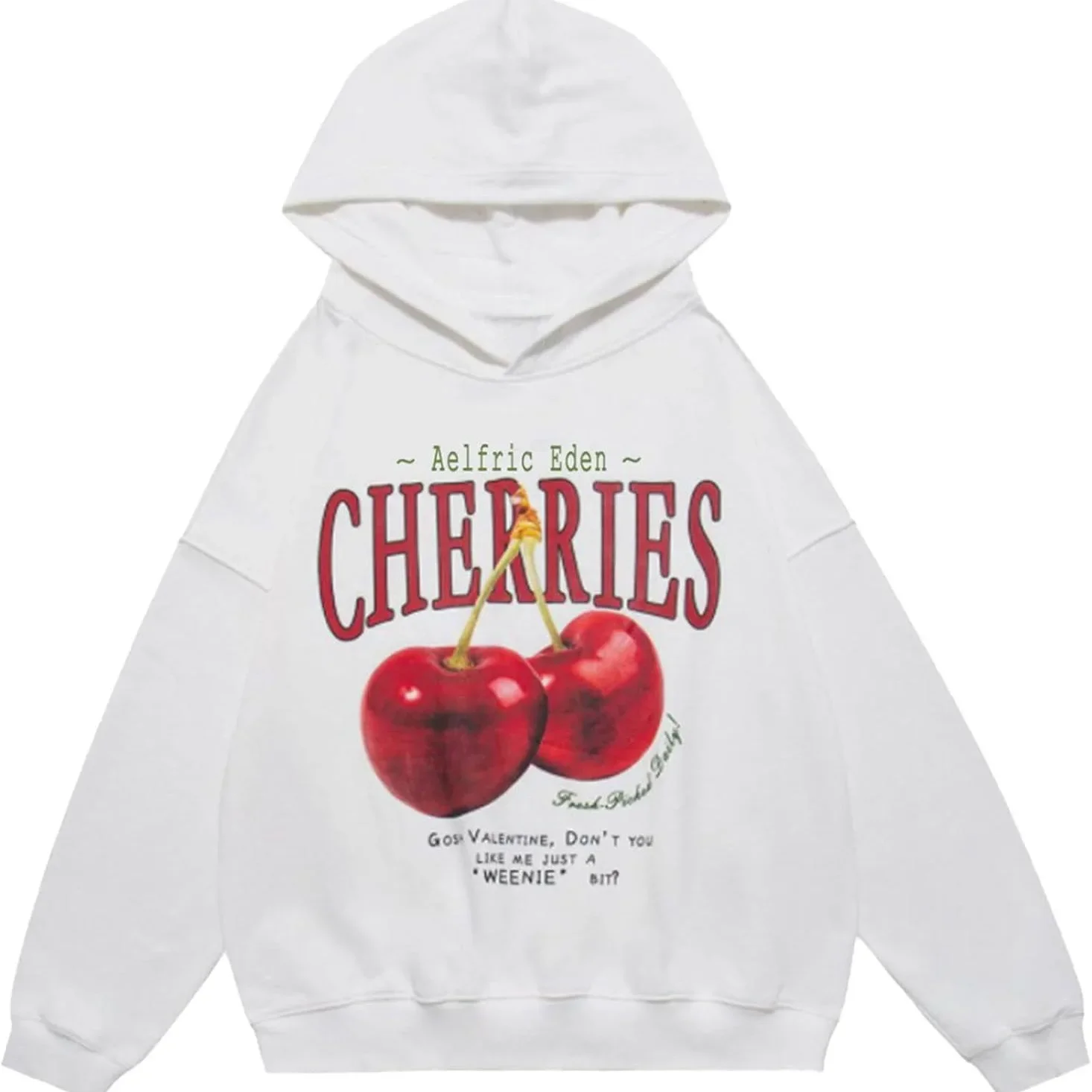 Aelfric Eden Cherry منقوشة هوديي نمط الشارع ملابس رياضية علوية عصرية بقلنسوة كاجوال فضفاضة تناسب الشتاء البلوز