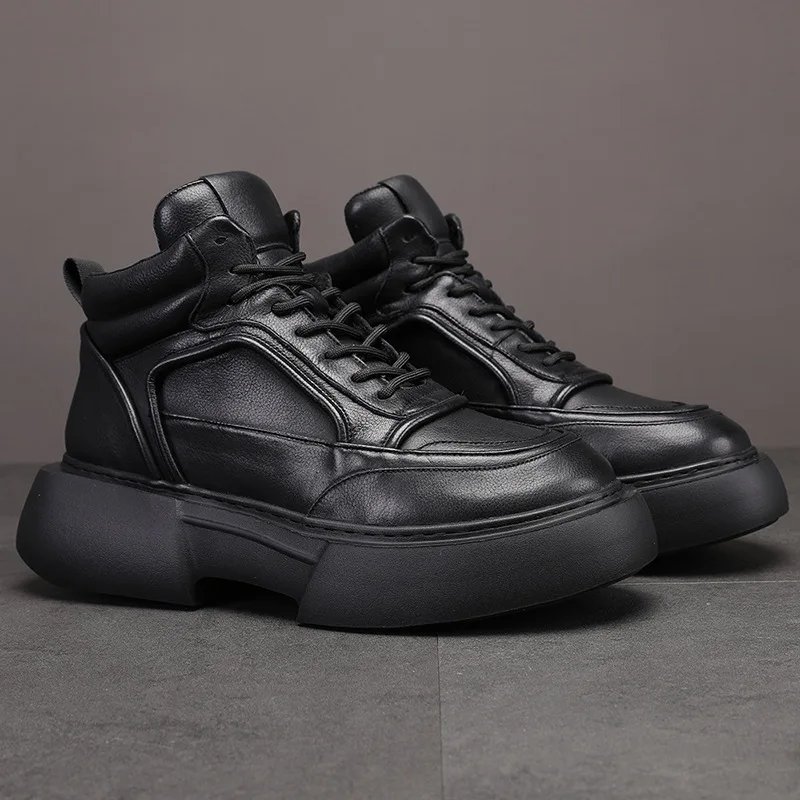 YETTIES Men's Insulated Chunky Sole Boots, High Top Winter Work Shoes, Platform Outdoor Sneakers with Warm Lining & Anti-Slip