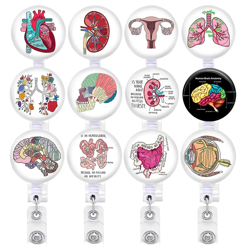 Nurse Badge Reel Rectractable Anime Heart Lung Brain Doctor ID Card Holder Keychains Lanyard for Keys Office Supplies