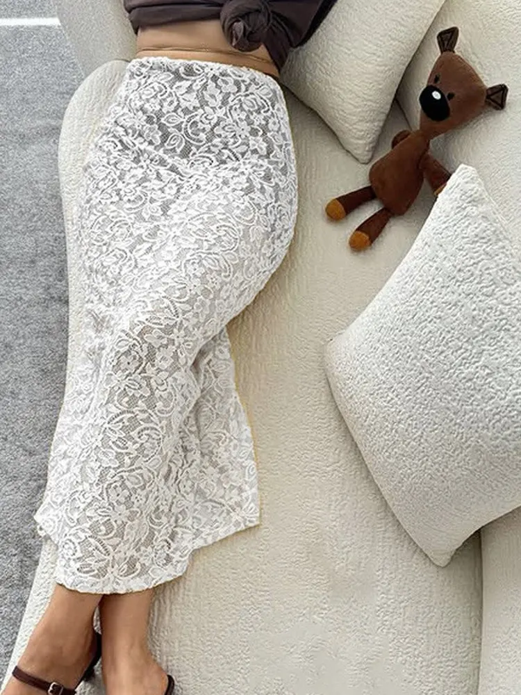 エレフィテールレーススカート、アンダーレイ付き透明デザイン、クロスボーダー2025新作、女性用ファションミディスカート