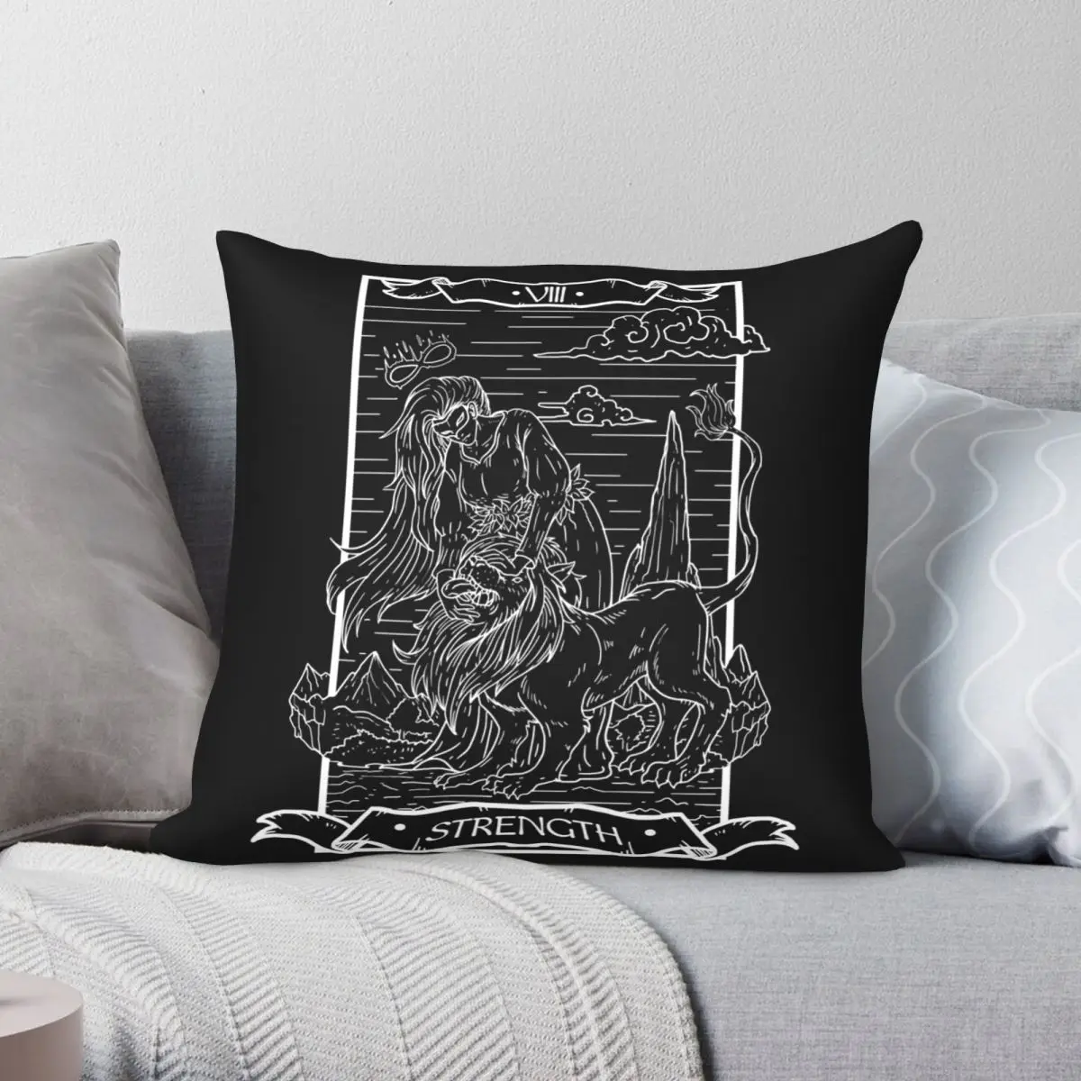 Tarot Strength Dark Edition Square Pillowcase Polyester Linen Velvet Pattern Zip Decor Throw Pillow Case Home Cushion Cover