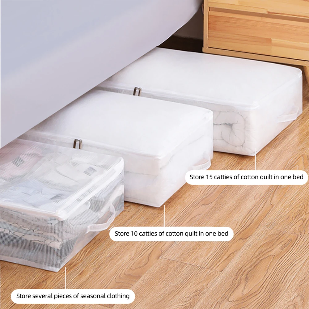 PVC Quilt Clothes Storage Bag Clear Zippered Blanket Under Bed Storage Bags Moisture Proof Dust-proof Storage Box Organizer