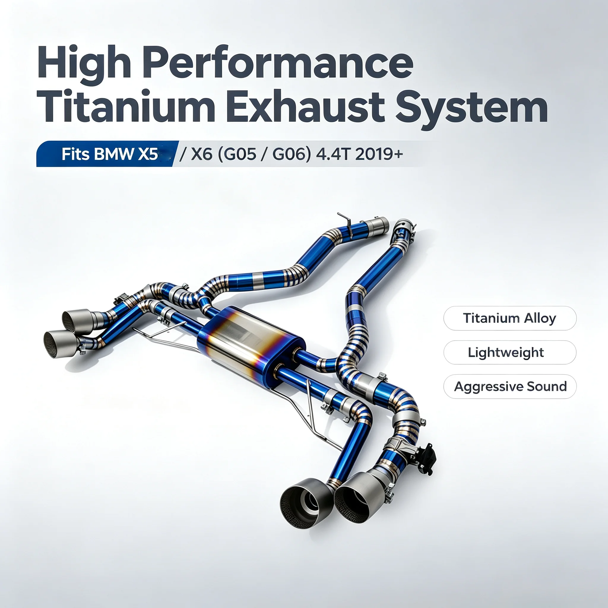 High Flow Titanium Alloy Valvetronic Cat‑Back Exhaust, XM / X5M X6M Look Upgrade For BMW X5 / X6 (G05 / G06) 4.4T 2019+