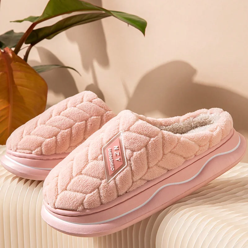 Rest Time Cotton Slippers Fluffy Soft Surface Gentle Lining Stable Anti Slip Bottom House Shoes for Bedroom Indoor Leisure