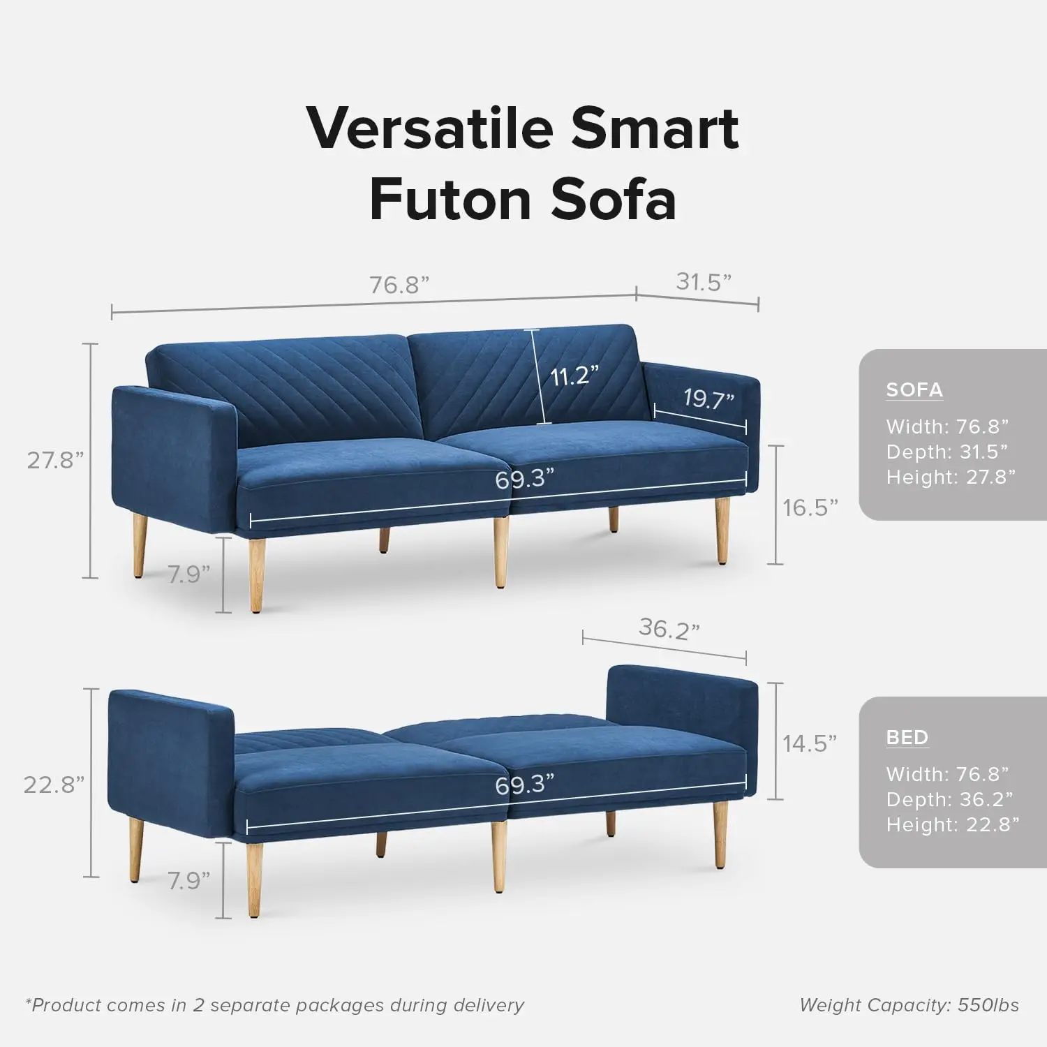 Futon Sofa Bed Sleeper Sofa Loveseat Mid Century Modern Futon Couch Sofa Cama Couches for Living Room Classic Blue Velvet