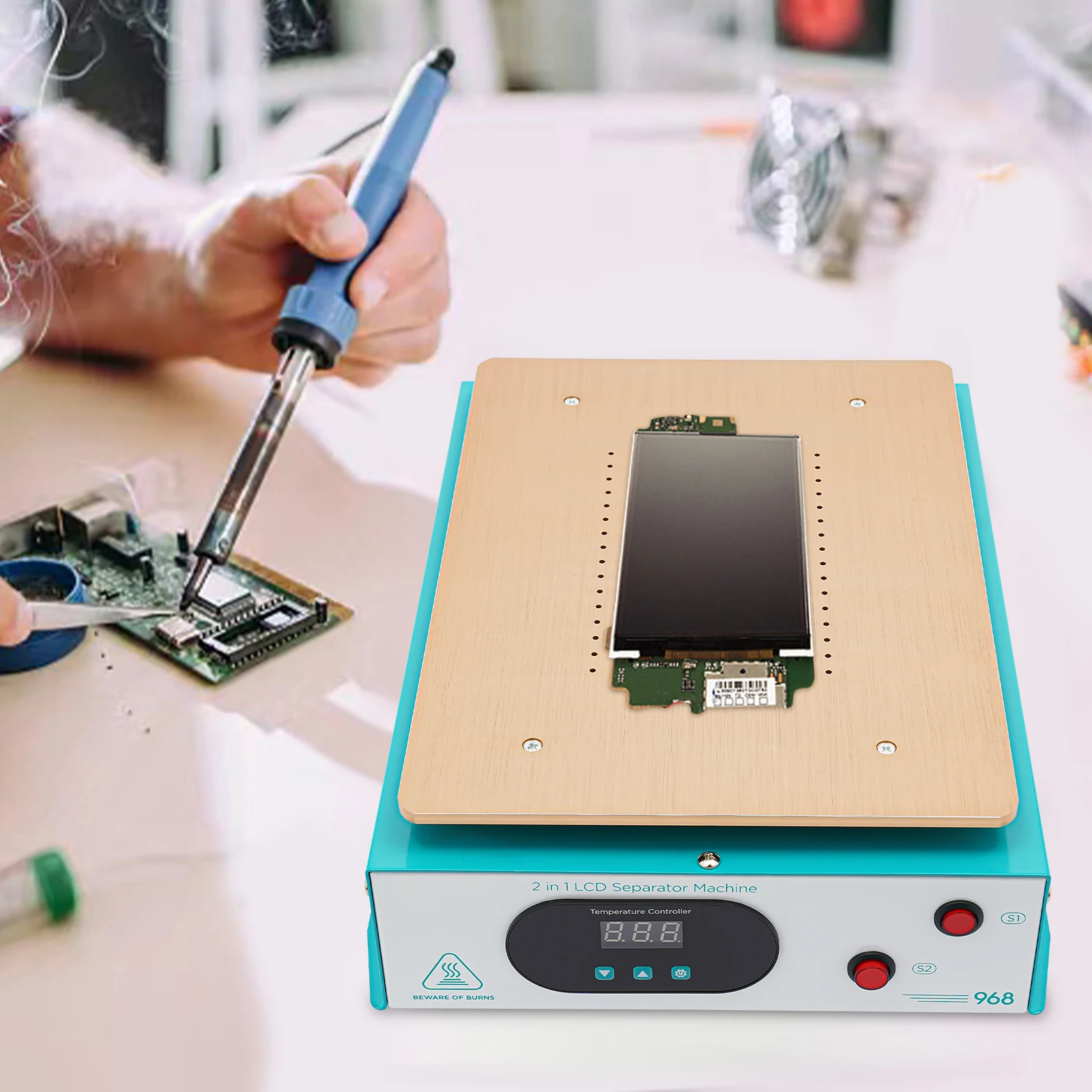 UY-968 Macchina separatore schermo LCD sottovuoto con pompa incorporata da 600 W, macchina per la riparazione dello schermo del telefono per telefoni cellulari da 14 pollici