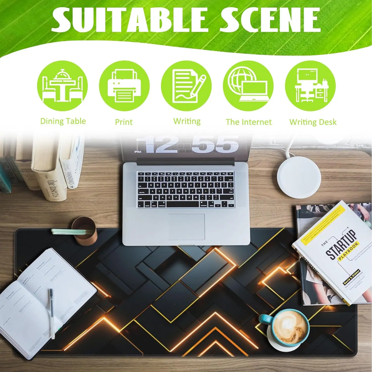 Golden Lines Technology Texture Gaming Mouse Mat Extended Computer Mouse Pad with Non-Slip Base and Stitched Edge 31.5x11.8 Inch